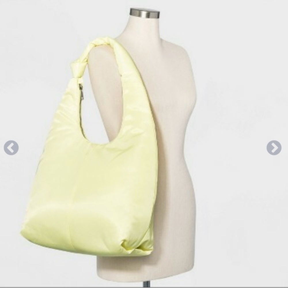 Lime Yellow Knotted Zip Closure Crossbody Puffer Bag - Picture 2 of 5